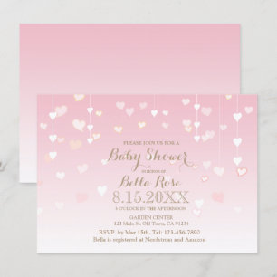 Pink heart baby girl baby shower invitations