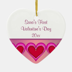 Pink Heart Baby Photo First Valentines Day Ceramic Tree Decoration