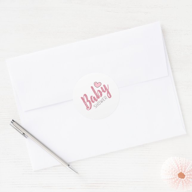 Pink Heart Baby Shower Classic Round Sticker (Envelope)