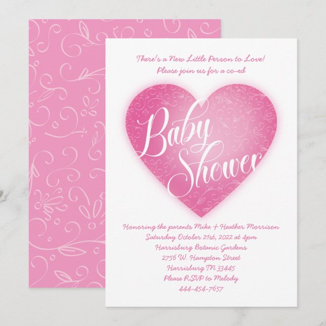 Pink Heart Baby Shower Co-Ed Vintage Invitation (Front/Back)