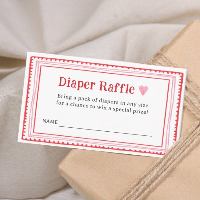 Pink Heart Baby Shower Diaper Raffle Tickets Enclosure Card (Creator Uploaded)