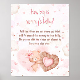 Pink Heart Baby Shower How Big Is Mummy's Belly Poster