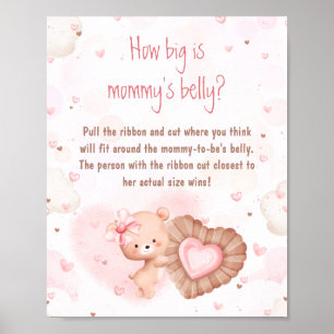 Pink Heart Baby Shower How Big Is Mummy's Belly Poster