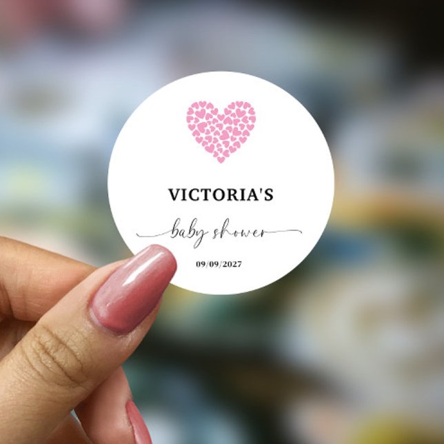 Pink Heart Baby Shower Party  Classic Round Sticker (Creator Uploaded)