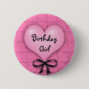 Pink Heart Balloon Birthday Girl Pinback Button