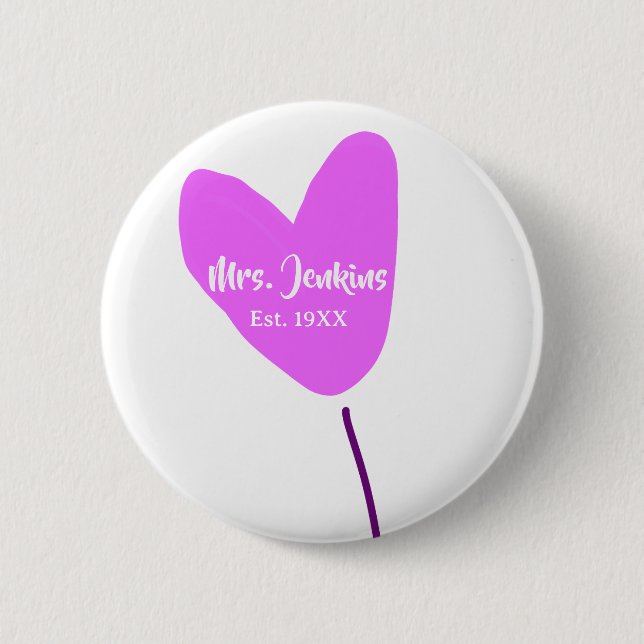 Pink heart balloon Mrs add name est. Add year love 6 Cm Round Badge (Front)