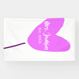 Pink heart balloon Mrs add name est. Add year love Banner