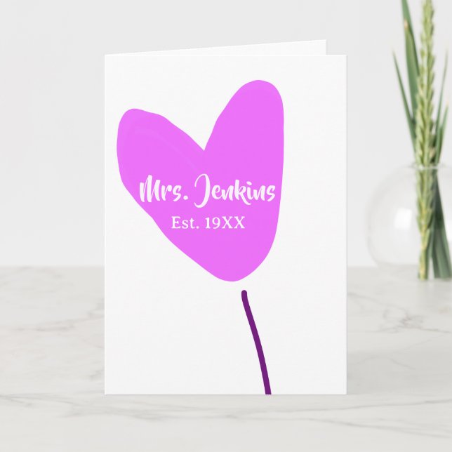 Pink heart balloon Mrs add name est. Add year love Card (Front)
