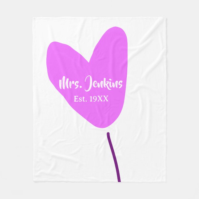 Pink heart balloon Mrs add name est. Add year love Fleece Blanket (Front)