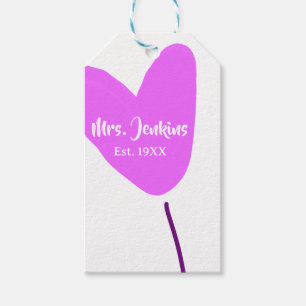 Pink heart balloon Mrs add name est. Add year love Gift Tags