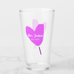 Pink heart balloon Mrs add name est. Add year love Glass