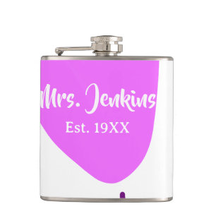 Pink heart balloon Mrs add name est. Add year love Hip Flask
