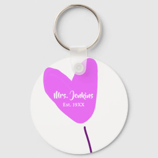 Pink heart balloon Mrs add name est. Add year love Key Ring