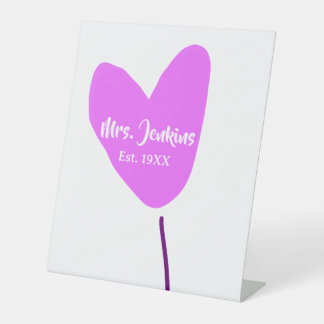 Pink heart balloon Mrs add name est. Add year love Pedestal Sign