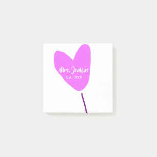Pink heart balloon Mrs add name est. Add year love Post-it Notes