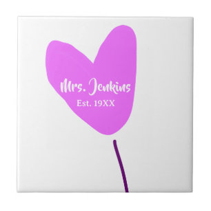 Pink heart balloon Mrs add name est. Add year love Tile