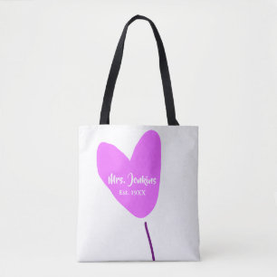 Pink heart balloon Mrs add name est. Add year love Tote Bag