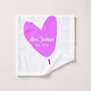 Pink heart balloon Mrs add name est. Add year love Wash Cloth