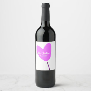 Pink heart balloon Mrs add name est. Add year love Wine Label