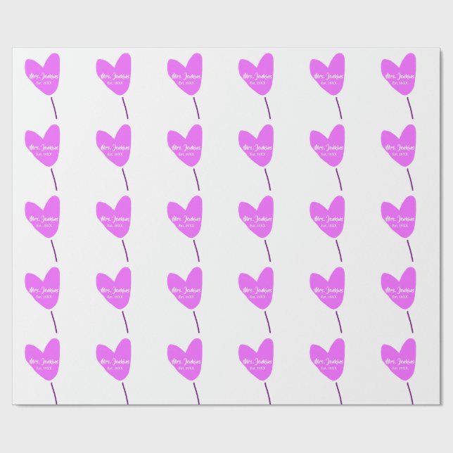 Pink heart balloon Mrs add name est. Add year love Wrapping Paper (Flat)