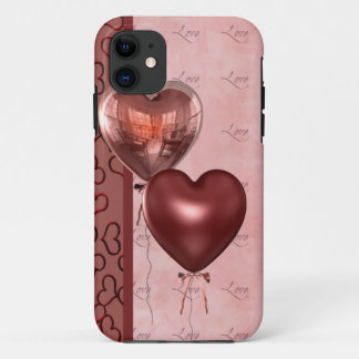Pink Heart Balloons and Love iPhone 11 Case