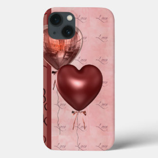 Pink Heart Balloons and Love iPhone 13 Case