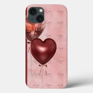Pink Heart Balloons and Love iPhone 13 Case
