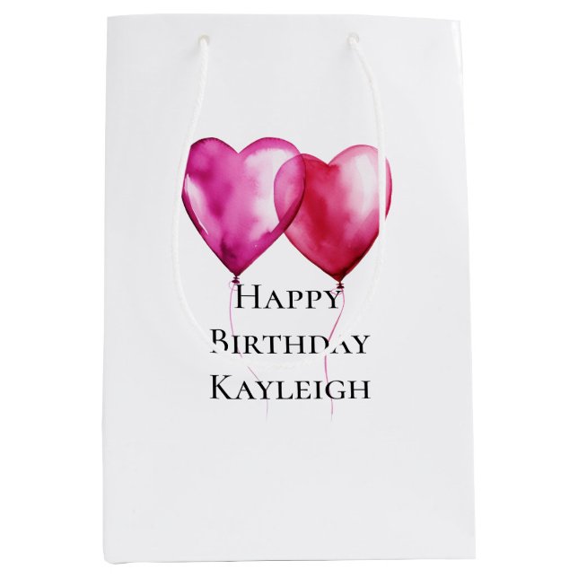 Pink Heart Balloons Birthday Medium Gift Bag (Front)