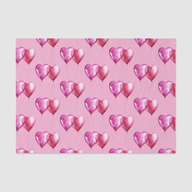 Pink Heart Balloons Birthday Tissue Paper (Front)