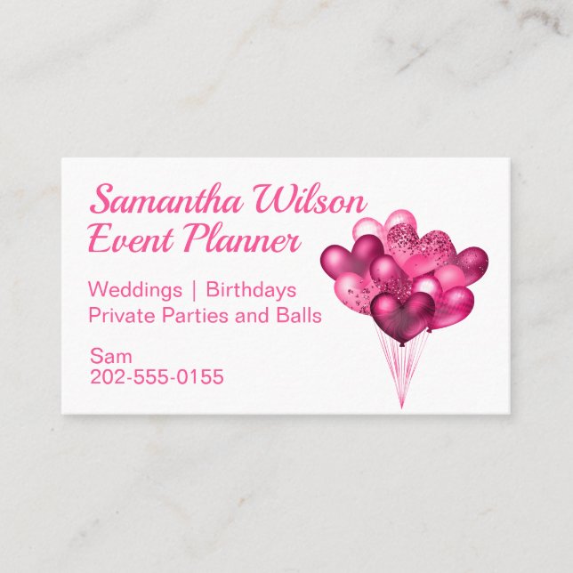 Pink Heart Balloons Business Card (Front)