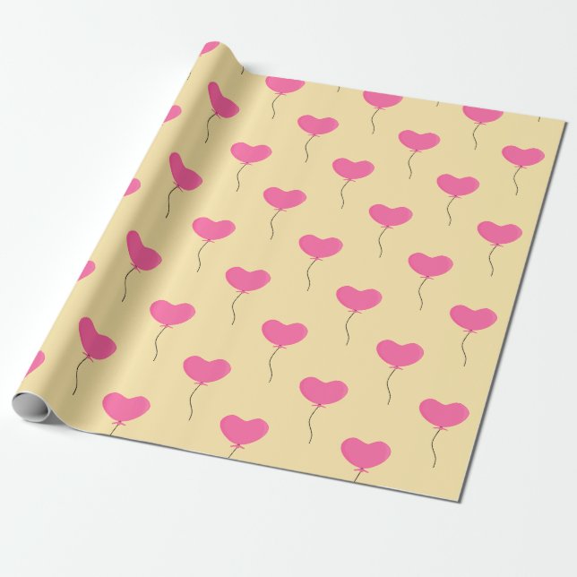 Pink heart balloons on yellow background wrapping paper (Unrolled)