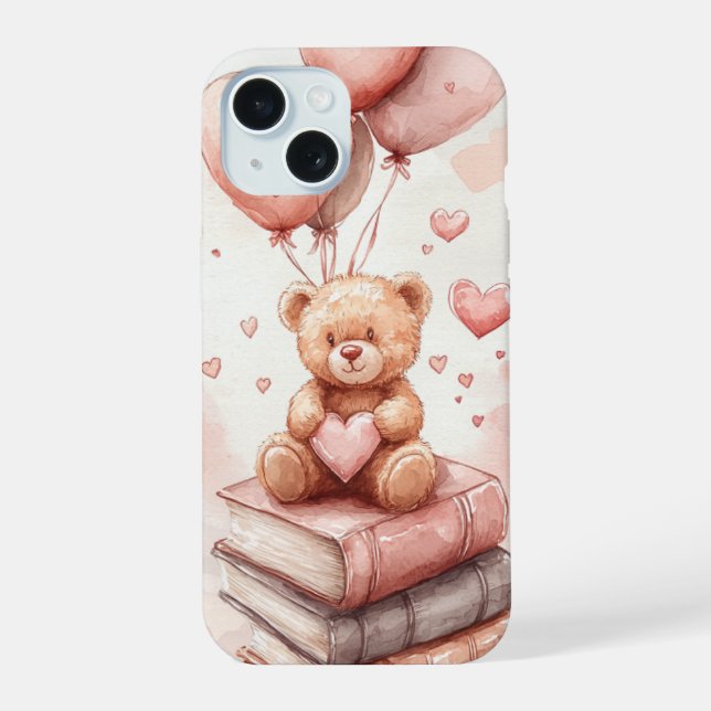 Pink Heart Bear iPhone 15 Case (Back)