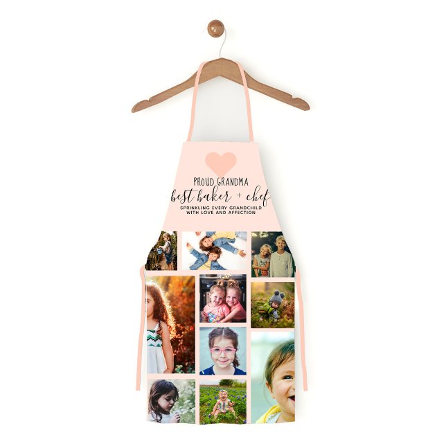 Pink Heart Best Baker Chef Grandma Photo Collage Apron (Creator Uploaded)