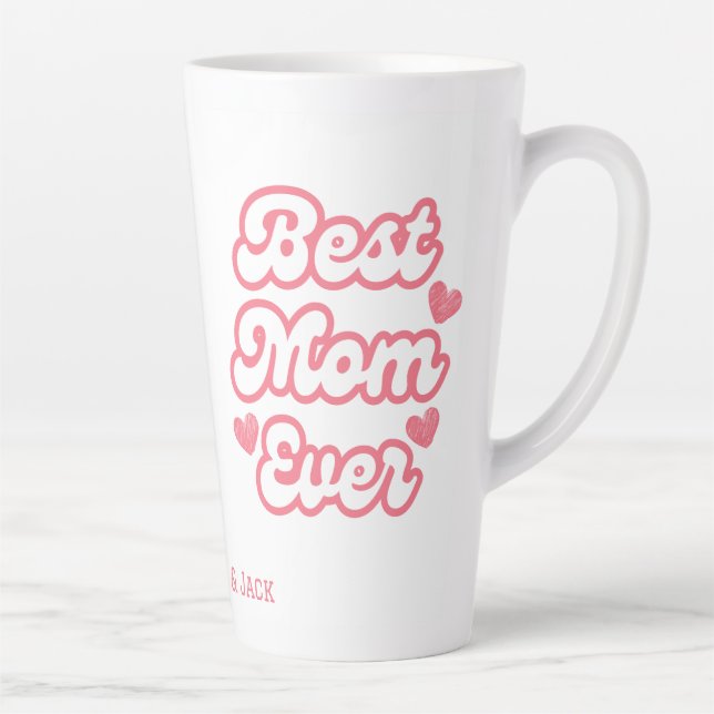 Pink Heart Best Mum Ever Kids Names Latte Mug (Right)