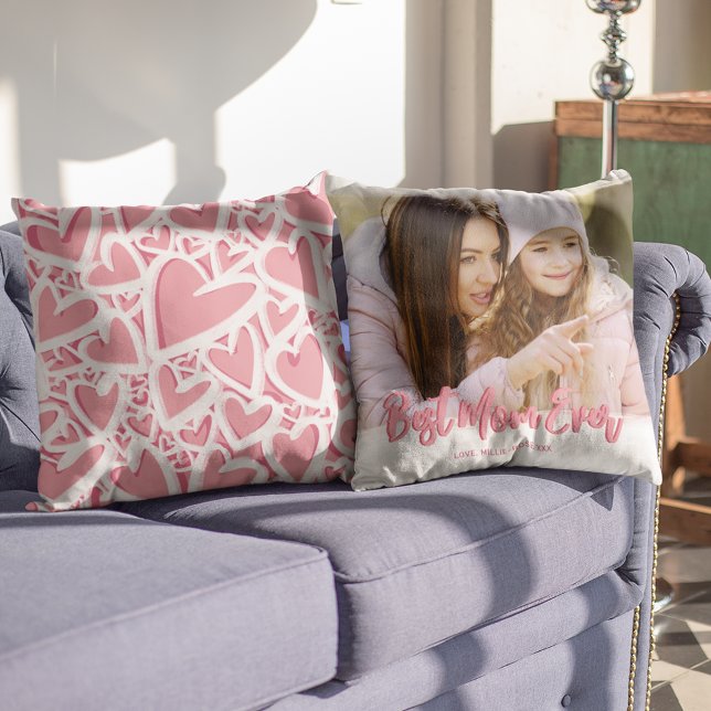 Pink Heart Best Mum Ever Photo  Cushion (Creator Uploaded)