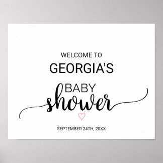 Pink Heart | Black Calligraphy Baby Shower Welcome Poster