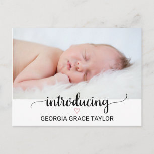 Pink Heart   Black Calligraphy Birth Announcement