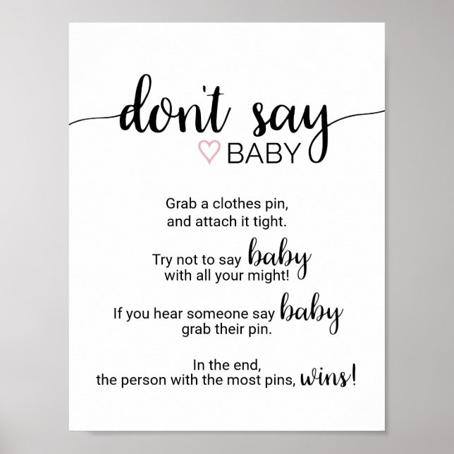 Pink Heart | Black Calligraphy Don't Say Baby Sign (Front)