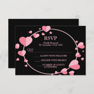 Pink Heart Black Geometric Wedding Party Elegant RSVP Card