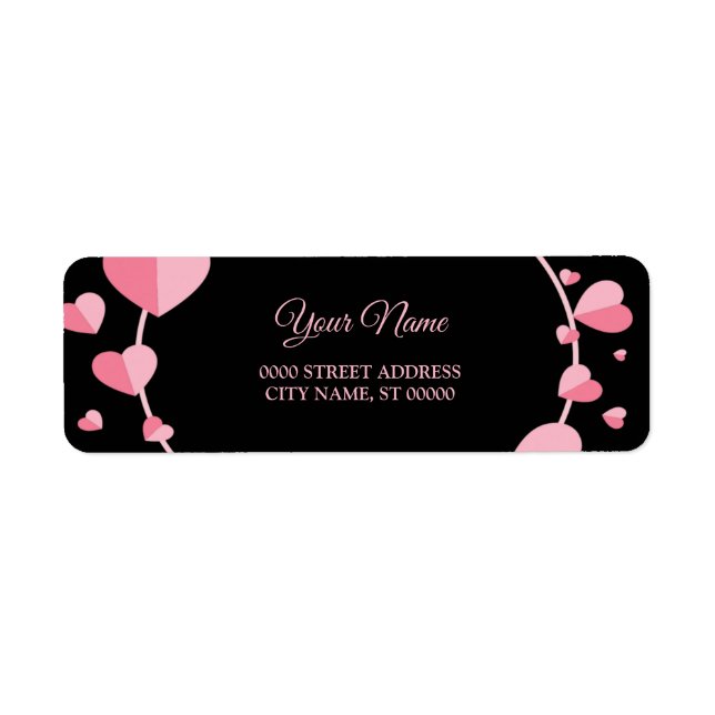 Pink Heart Black Geometric Wedding Return Address (Front)