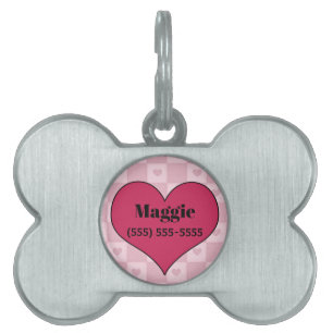 Pink Heart Bone Shaped Pet Tag