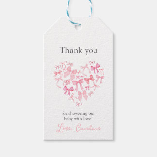 Pink Heart Bow Baby Shower thank you guest favour  Gift Tags