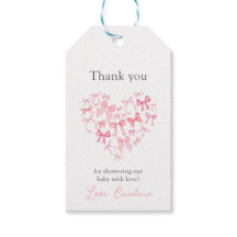 Pink Heart Bow Baby Shower thank you guest favour 