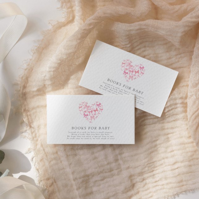 Pink Heart Bow Custom Baby Shower books for baby  Enclosure Card (Creator Uploaded)