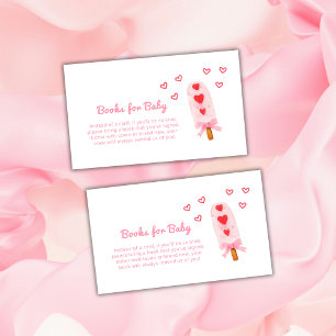 Pink Heart Bow Ice Cream Pop Books For Baby Shower Enclosure Card