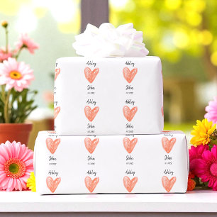 Pink Heart Bride Groom Names  Wrapping Paper