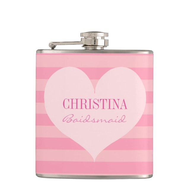 Pink heart bridesmaid elegant personalised hip flask (Front)