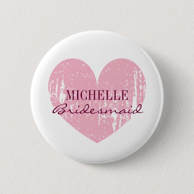Pink heart bridesmaids buttons | Personalised name (Front)