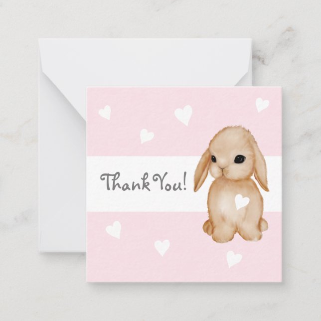 Pink Heart Bunny Baby Shower Thank You Cards (Front)