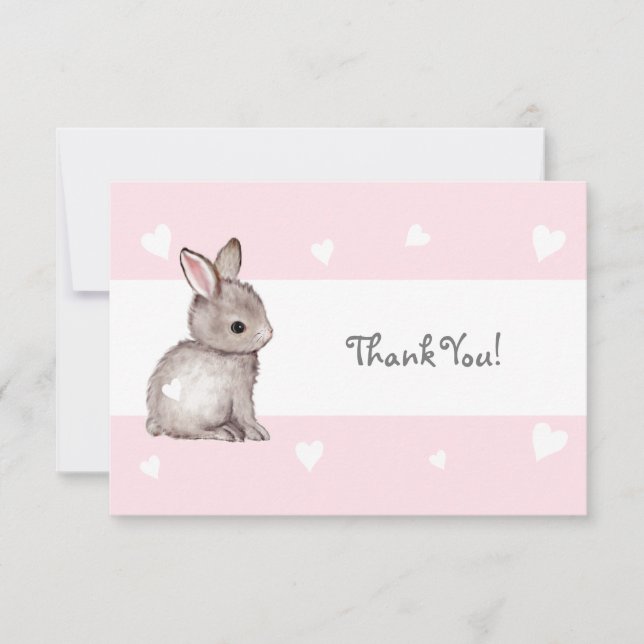 Pink Heart Bunny Thank You Card (Front)